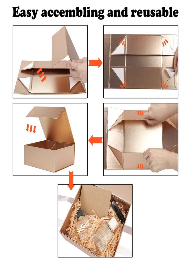 HUIHUANG Rose Gold Luxury Gift Boxes with Lids Bridesmaid Proposal Box Collapsible 7.8 x 7 x 3.1 In Magnetic Closure Collapsible Gift Boxes for Presents with Card,Ribbon,Shredded Paper Filler-1 Pack - Image 5